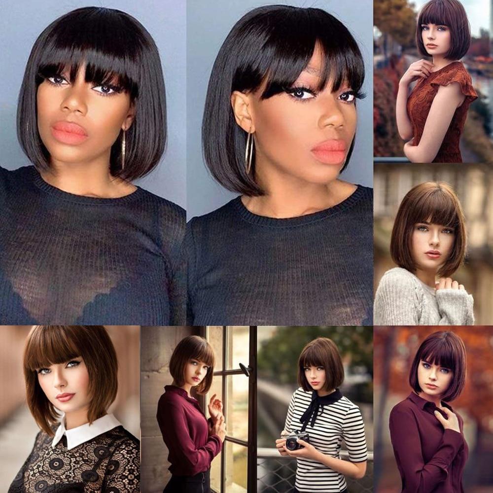 MERISIHAIR Short Straight Bob Synthetic Wigs with Bangs for Black Women Heat Resistant Wig for Cosplay Party Daily Hair