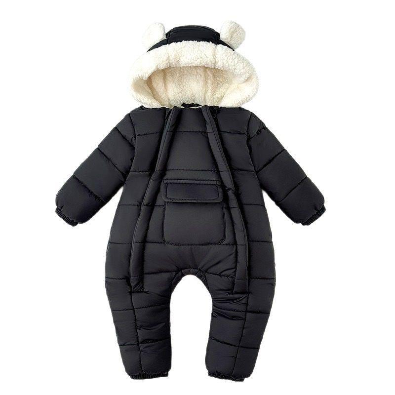 2025 Winter Einteiliger Baby Schneeanzug Warm Gefütterter Strampler mit Füßen Bärenohren Kapuzen Overall Winddicht Säugling Outdoor Outfit Kleidung 0-24M