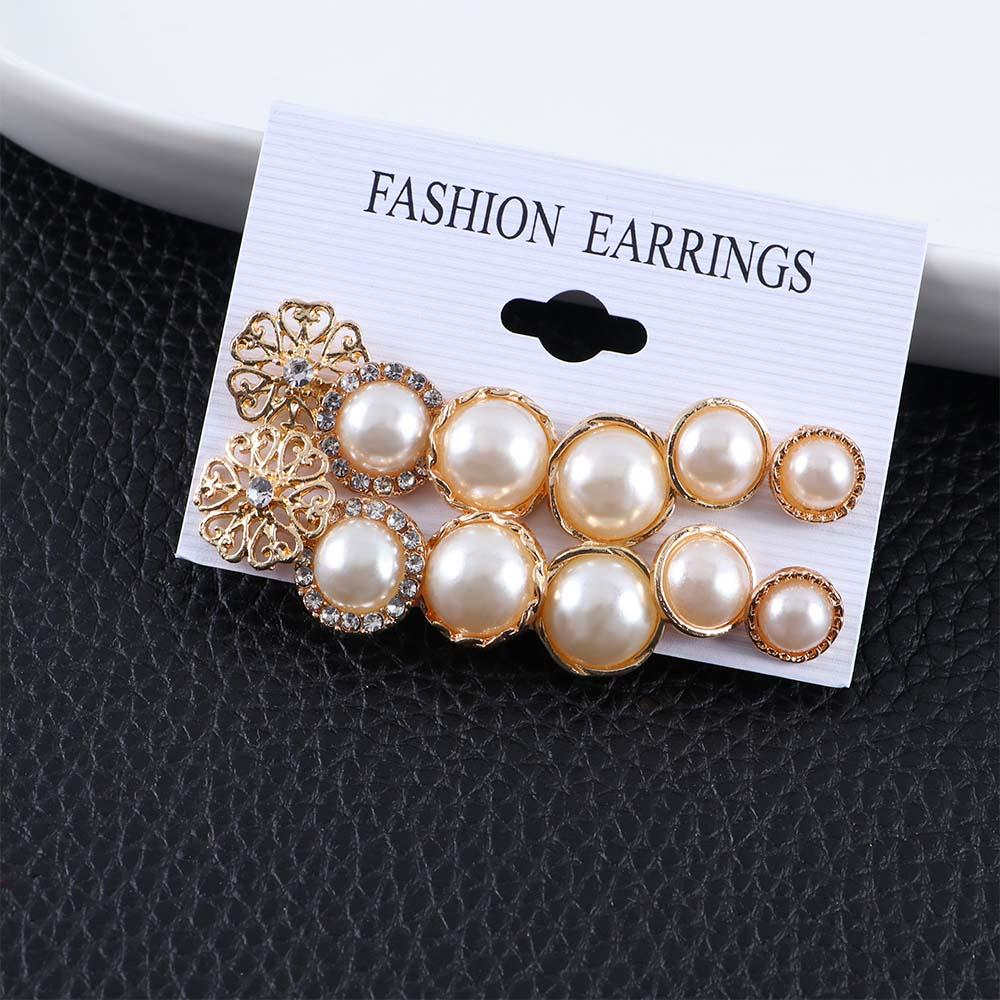 For Women Hollow Flower Simulated Pearl 6 Pair/Lot Stud Earrings Jewelry Accessories Earring Sets