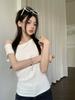Women Summer Cropped T-Shirt Off Shoulder Sexy Slim Fit Short Sleeves Tops Fashion Sensibility Design Solid Elegant Clothing