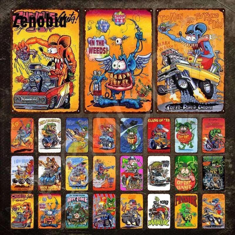 RAT FINK Vintage Sign Funny Cartoon Characters Metal Plate Tin Plaque Wall Stickers for Home Decoration 26T0104 26T0104