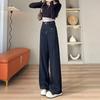 Women's Dark Blue High-Waisted Wide-Leg Jeans with Contrast Stitching - Autumn/Winter 2025