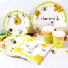 Bienen-Party-Dekorationen mit Bienenmuster, Einweg-Pappteller, Becher, Servietten, Tischdecke für die Enthüllung des Geschlechts, Babyparty, Geburtstagsbedarf