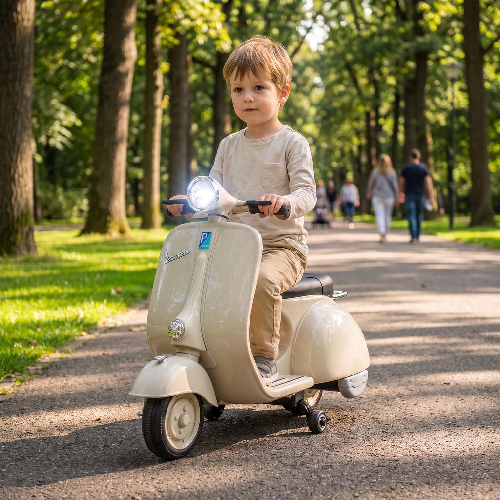 Electric Motorcycle Kids VESPA 6V Electric Motorcycle Lithium Battery White