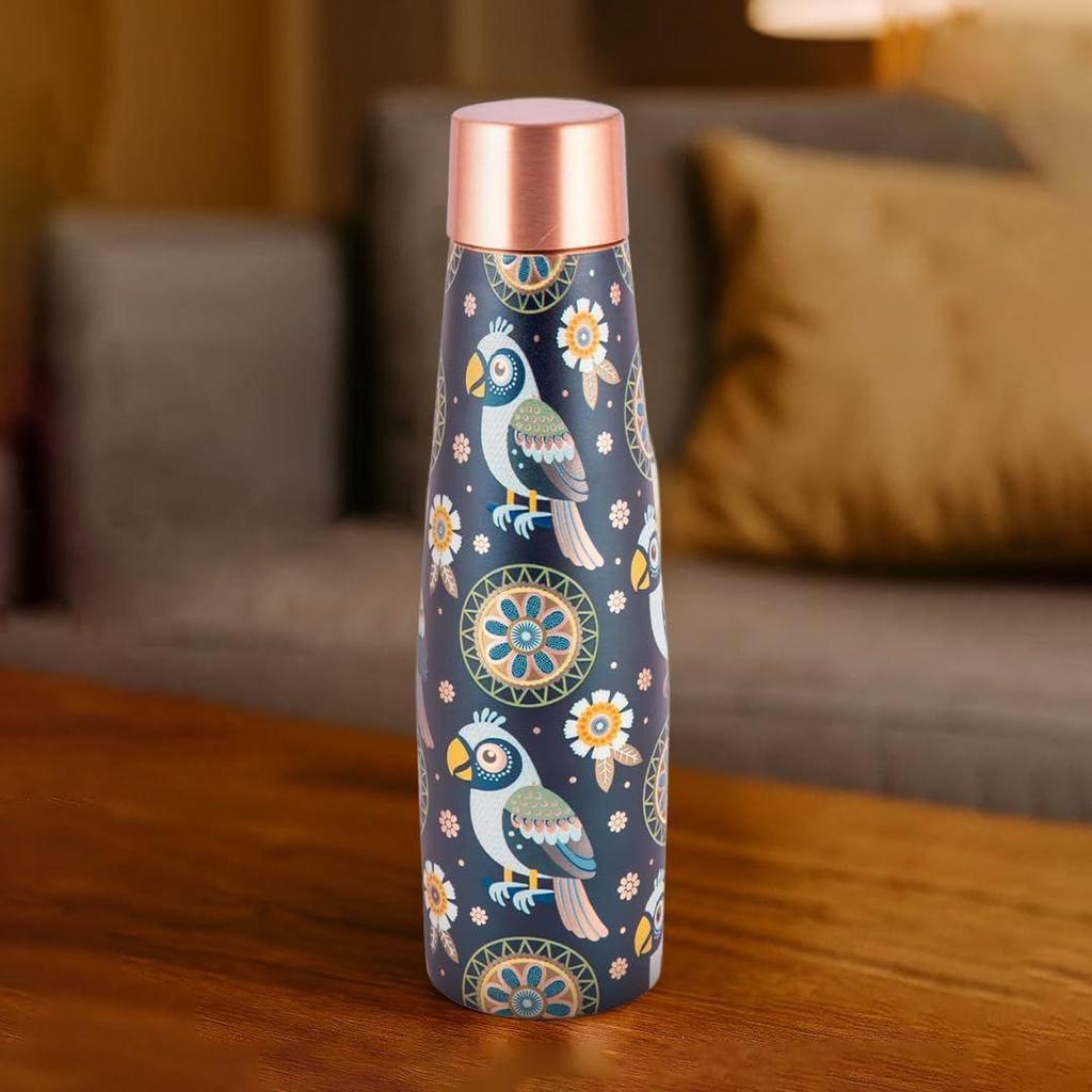 Artistic Copper Bottle & Glass Gift Set with Blue Mandala Print – 900ml Bottle + 2 x 250ml Glasses | Handcrafted Heavy-Gauge Pure Copper Wellness Gift