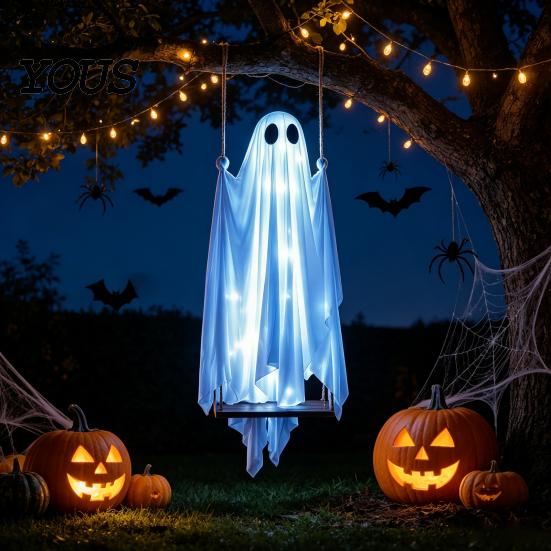Idée Cadeau Rituel de Fête Décoration Fantôme Suspendu d'Halloween, Ornement à Suspendre Extérieur pour Jardin Porche Cour, Accessoires de Fête Résistants aux Intempéries Avant Effrayant