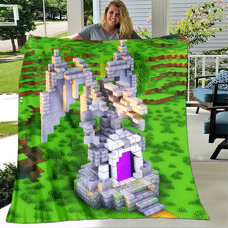 1pc Blanket Minecraft5 Print Design, Lightweight Blanket for Sofa, Bed- Soft &Warm, Gift for All Seasons like Christmas, Halloween