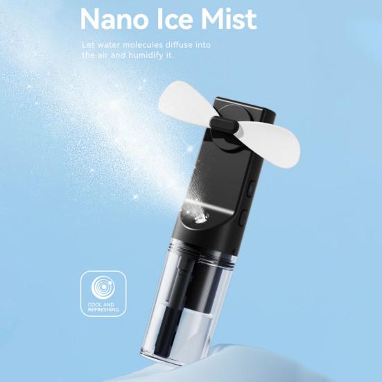 Handheld Spray Fan with Powerful Motor Strong Airflow 4 Speeds Low Noise Rechargeable Personal Small Pocket Fan