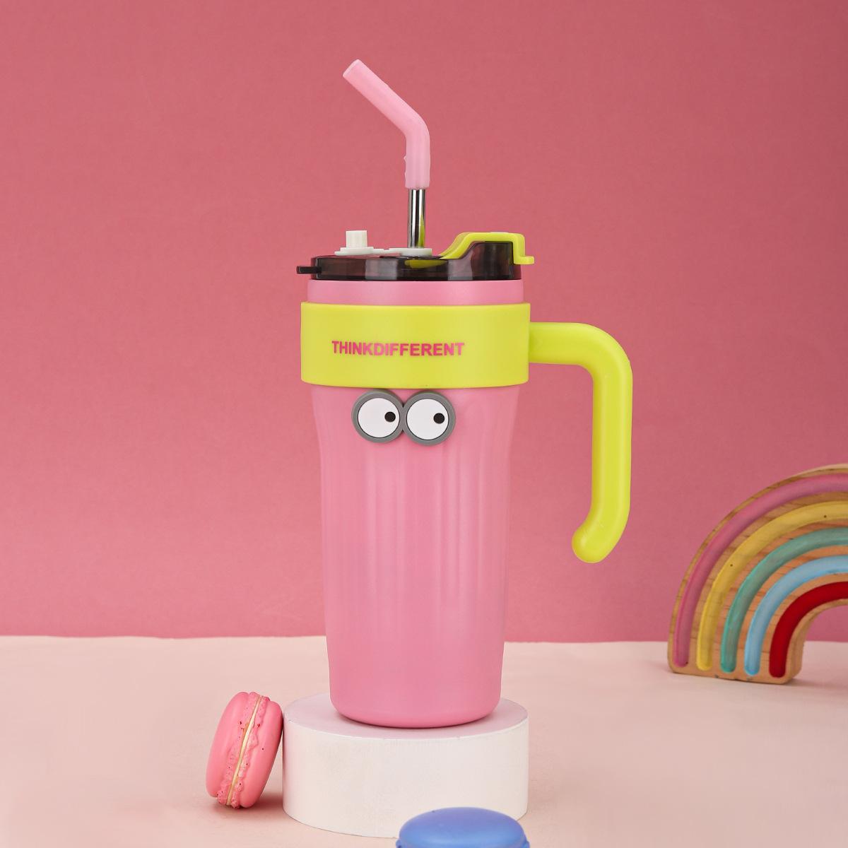 

860 мл Кофейная кружка Уличная бутылка для воды с соломинкой Тамблер из нержавеющей стали Автомобильная термокружка Сохраняет холод и тепло Вакуумная фляга 860ML розовый