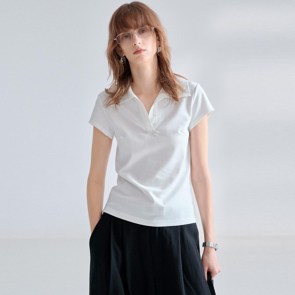 Noble acetic acid linen polo shirt women's summer lapel top commuter slim fit design Lyocell short-sleeved T-shirt
