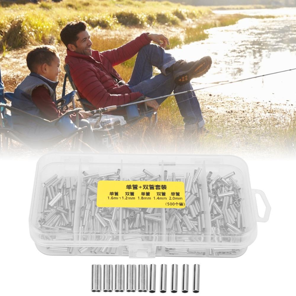 500PCS Length 1cm Fishing Line Connectors Copper Fishing Crimp Sleeve Kit  for Fishing Line