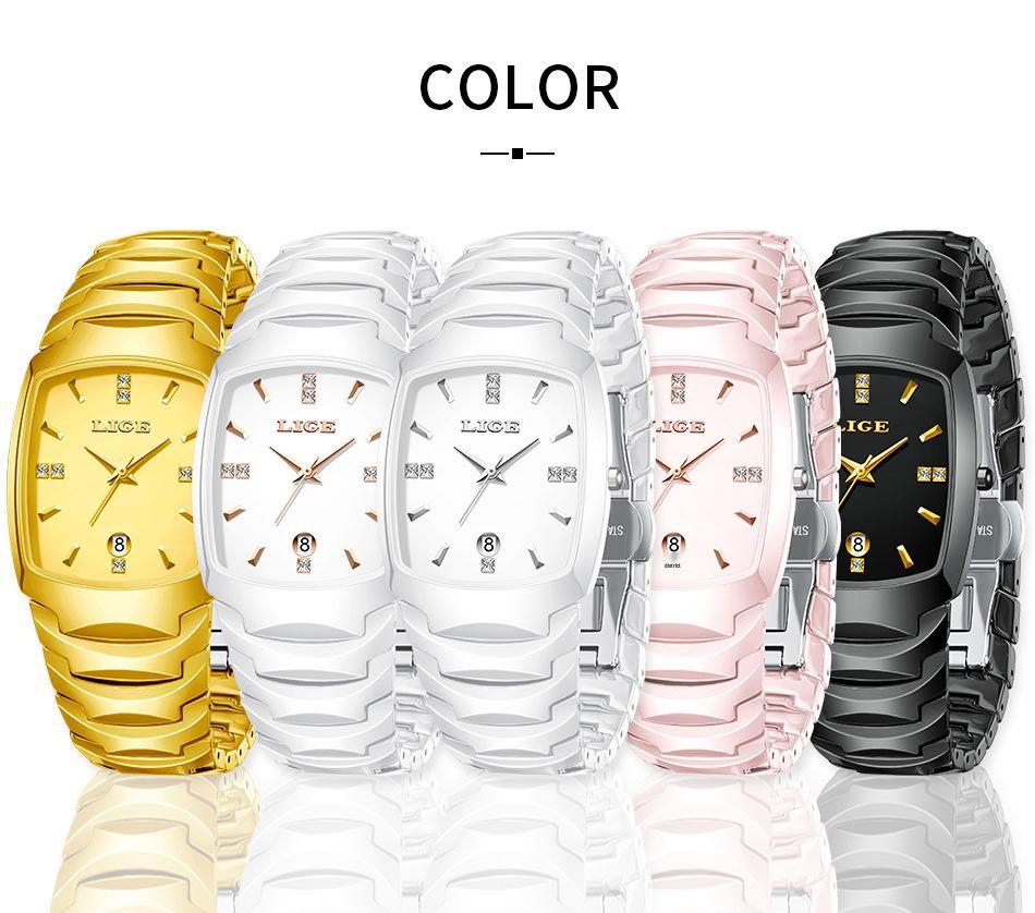 LIGE Retro Square Calendar Waterproof Multifunctional Sports Quartz Couple Watch