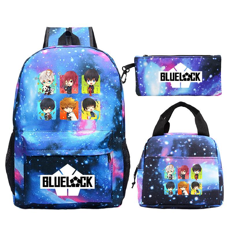 3 Piece School Backpack Set for Students Large Capacity Oxford Cloth Schoolbag with Shoulder Strap and Pencil Case