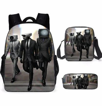 Skibidi Toilet Man Spoof Schoolbag Primary And Secondary School Backpack Satchel Pencil Bag Backpack Three-Piece Set