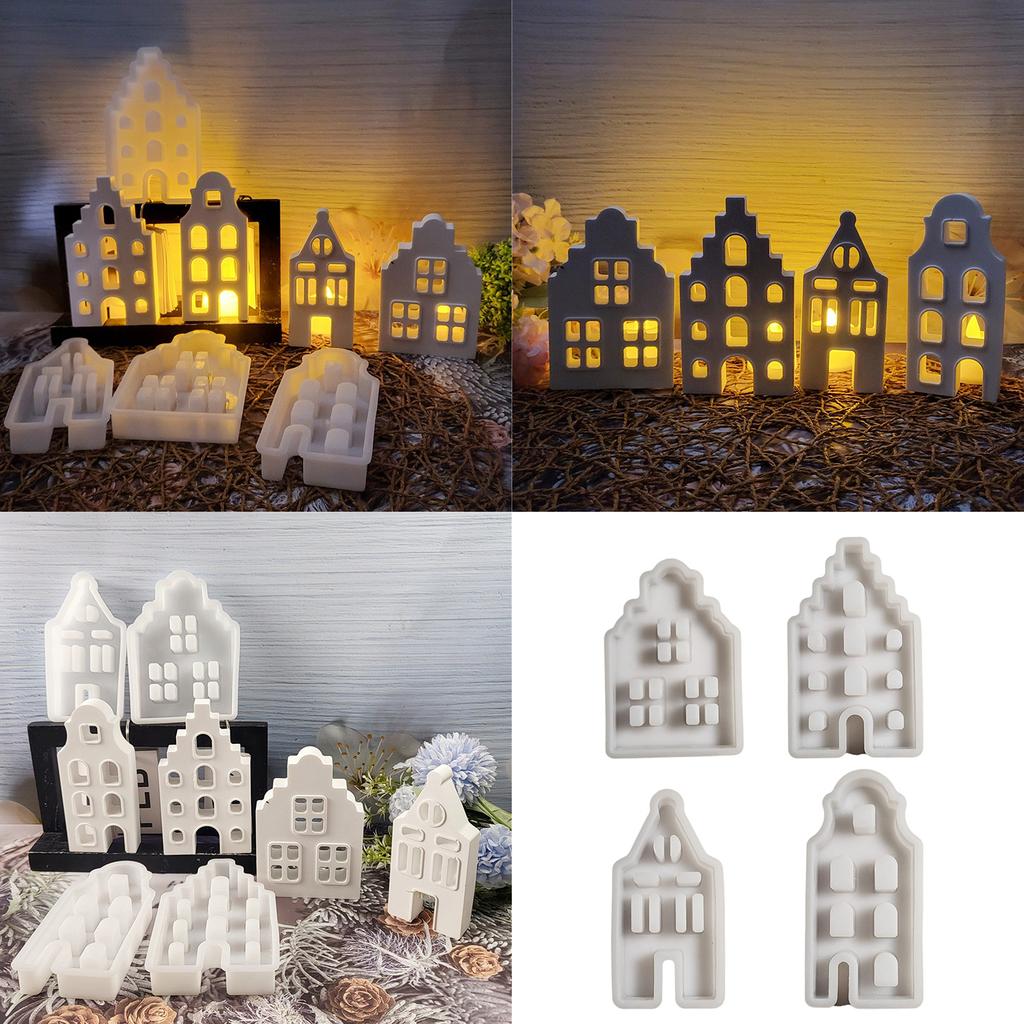 4 Pack House Silicone Molds Resin Crafting Moulds Silicone Art Craft Molds House Ornament Molds for Hand-Making Crafting