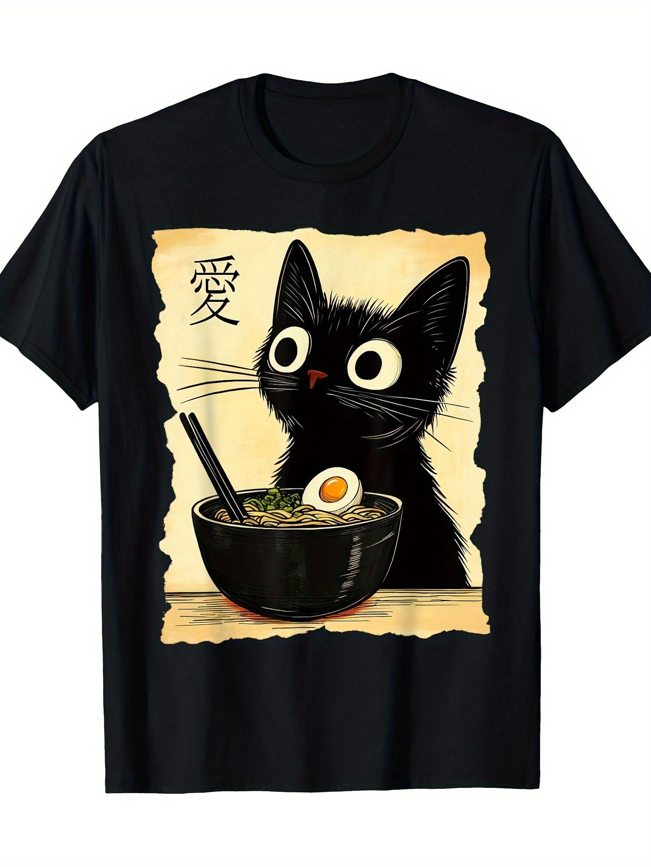 

Humorous Cat Ramen T-Shirt L