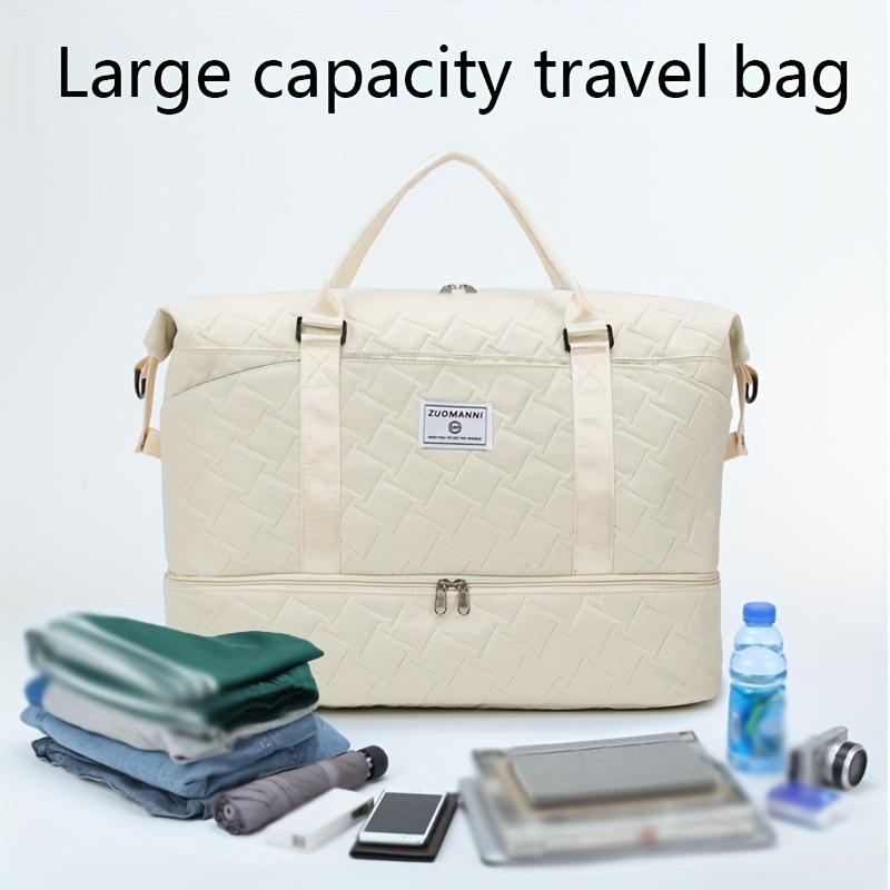 2pcs Set Large Capacity Travel Duffel Bag with Shoe Compartment and Cosmetic Pouch, Casual Nylon Gym Bag, Weekend Overnight Handbag