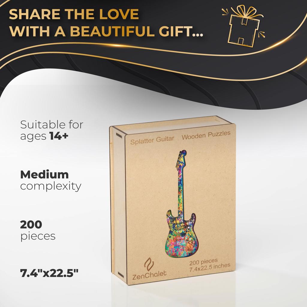 ZenChalet Splatter Guitar 200 Piece Puzzle for Adults Premium Jigsaw Wooden Puzzle Surprise Your Friends and Family with Music Fan Puzzle Brain Teaser