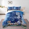 3 Piece Bedding Set Mystical White Horse Mice Butterflies Blue Fantasy Print Duvet Cover for Adult Room Decor