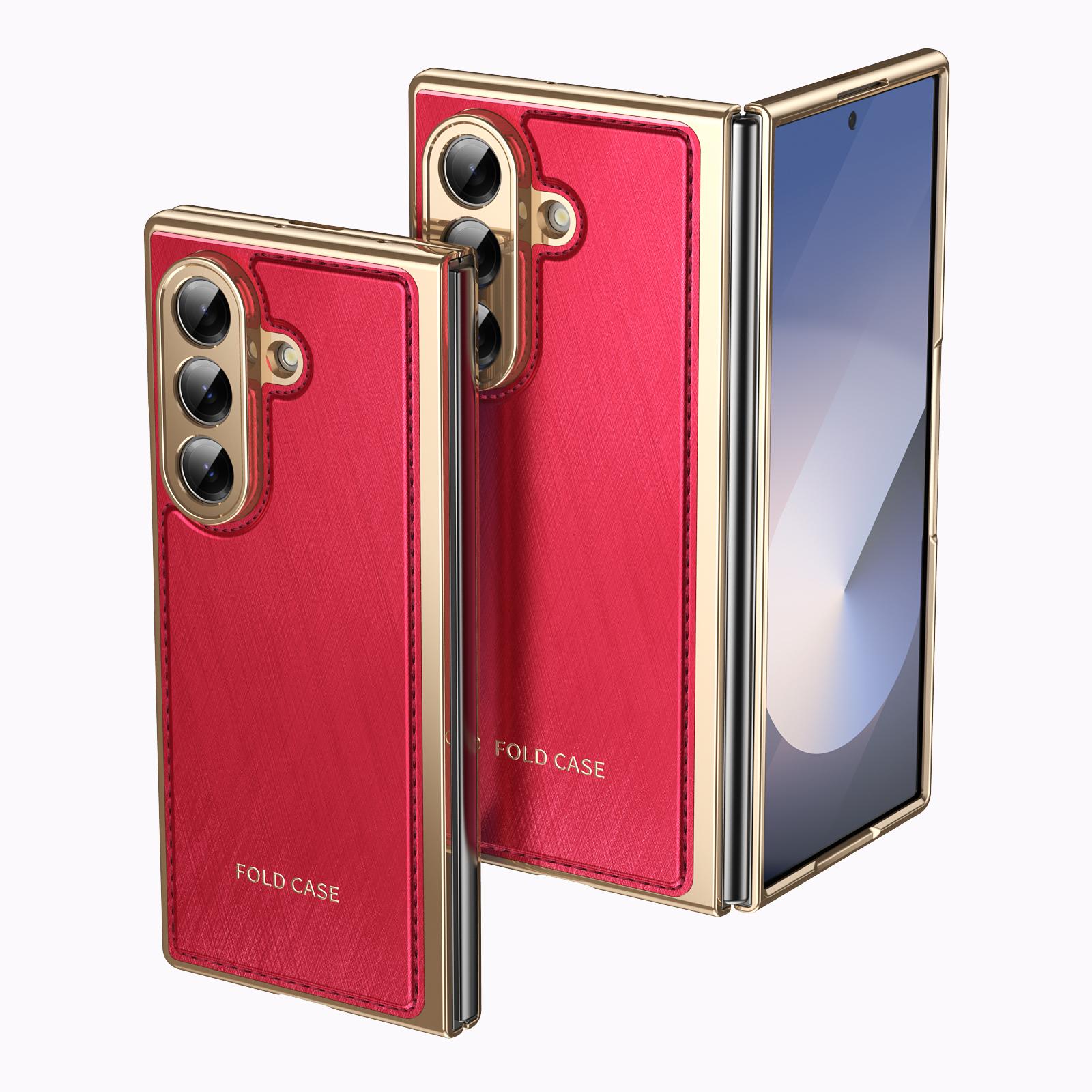 

Premium PC Electroplating+leather Cover for Samsung Galaxy Z Fold7 Fold6 Fold5 Fold4 Fold3 Screen Saver Shockproof Phone Case For Samsung Z Fold7 красный