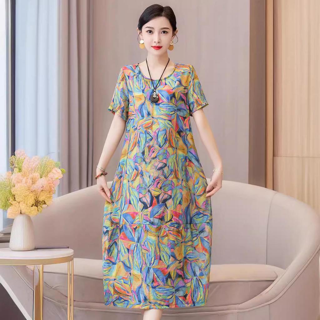 Dam Plus Size Sommar Bomull Linne Smickrande Midi Klänning - Trendig, Smickrande och Lös Passform