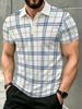 Men's Outdoor Polo Shirt, Available in Multiple Sizes, Men's Short-Sleeve Polo, Vintage Plaid Print, White Turn- Collar, Men's Top, Suitable for