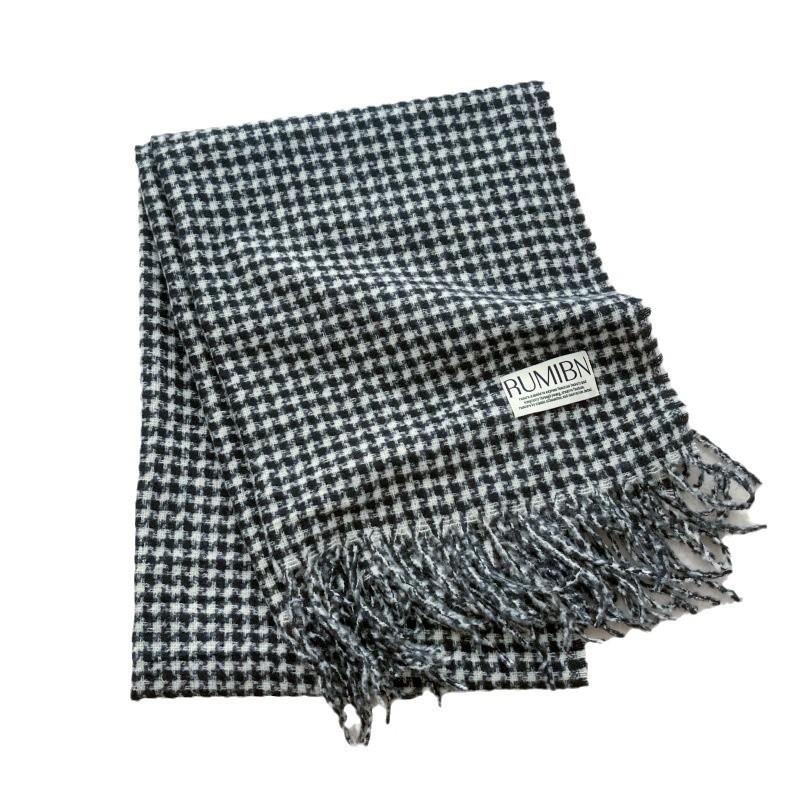Classic reproduction black and white thousand bird grid imitation cashmere fringed scarf versatile for men and women thickened student thickened scarf