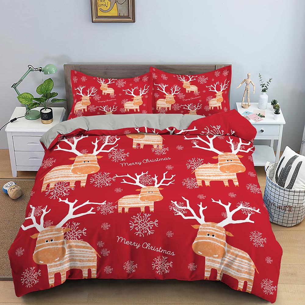 Merry Christmas King Queen Duvet Cover Xmas Bedding Set For Kid Santa Claus Quilt Cover Cartoon 2/3Pcs Polyester Comforter Cover