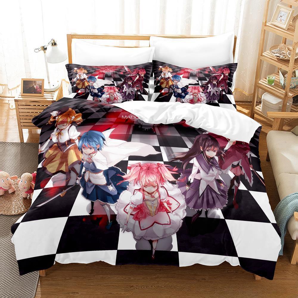New 3D Kawaii Girl Anime Puella Magi Madoka Magica Bedding Set Cartoon Anime three-piece set Adult Kid Bedroom Duvet cover Sets