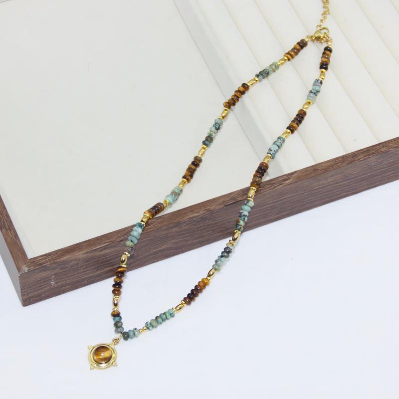 Tiger Eye & Titanium Steel Clavicle Necklace: Fashionable, Unique Design with Natural Stone Beads for Women
