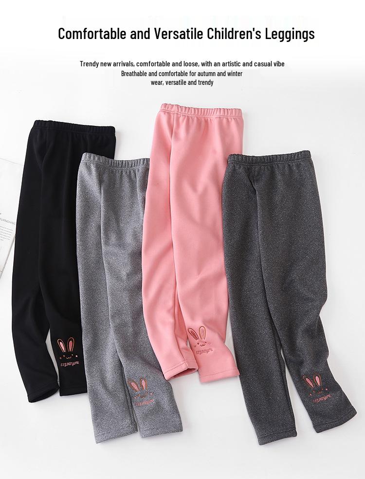 1W Girls' Fleece-Lined Warm Leggings - Autumn/Winter Style, Small & Medium Sizes, One-Piece Outerwear Pants