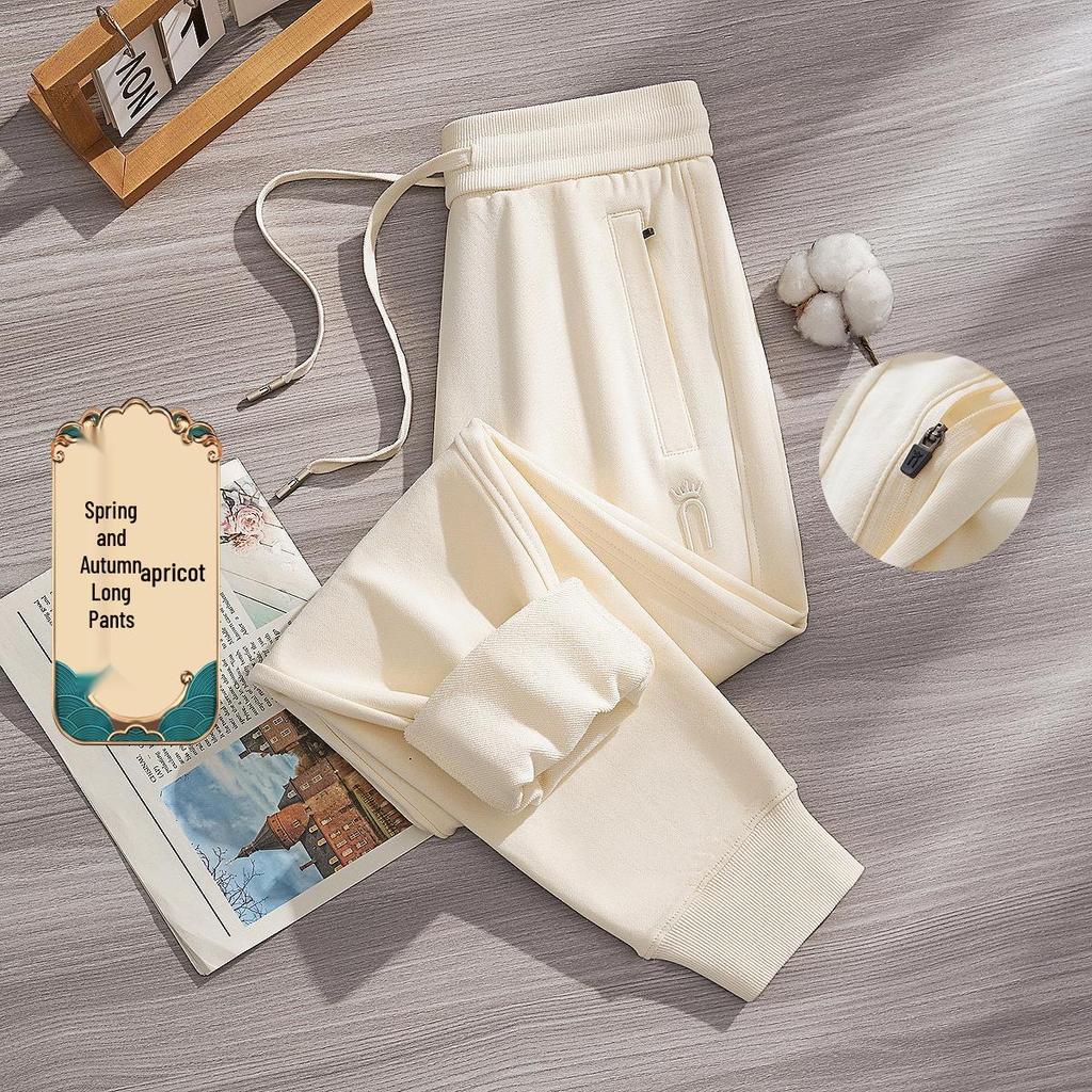 GAGN Women's Slim-Fit Heavy Cotton Sweatpants in Apricot - New 2025 Spring & Autumn Casual Sports Trousers