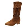 Retro style~ thick heel white heightening pile boots women's twist belt design but knee high boots pointed western boots