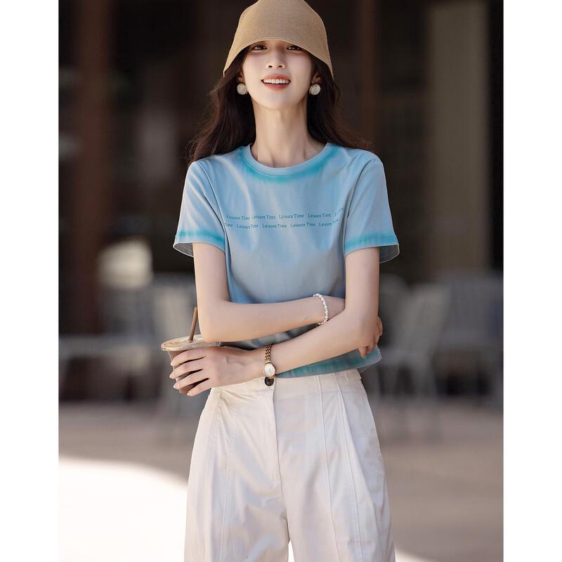 DEMANA Summer Dopamine Women's Spray-Dyed Letter Print T-Shirt