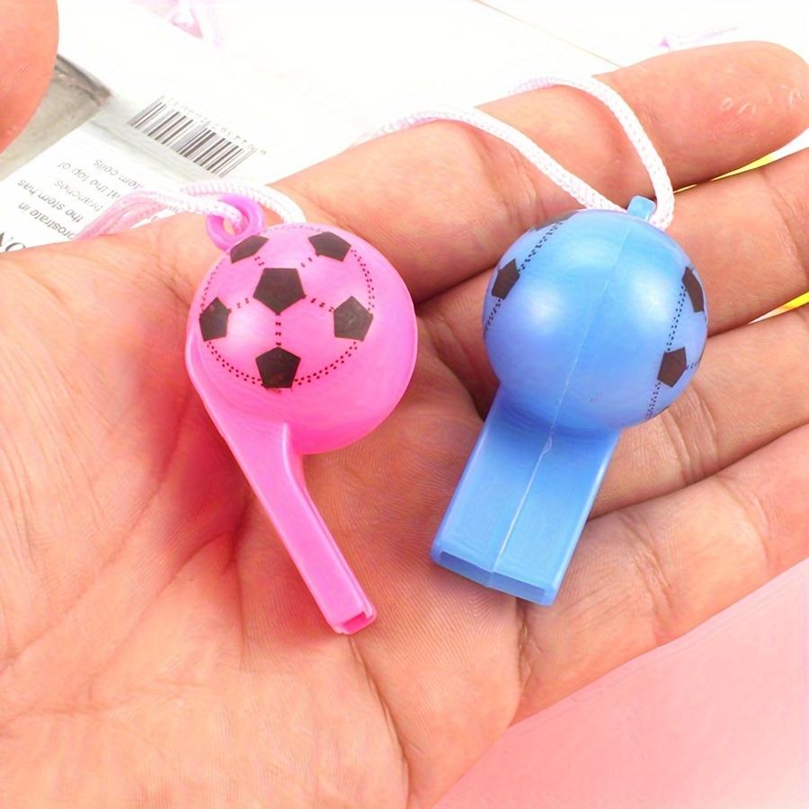 15PCS Plastic Colorful Football Whistle Toy with Rope Featival Atmosphere Noise Maker Party Game Referee Cheerleading Props