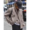 2025 Autumn/Winter Women's Retro Brown Wool V-Neck Warm Coat - European & American Style