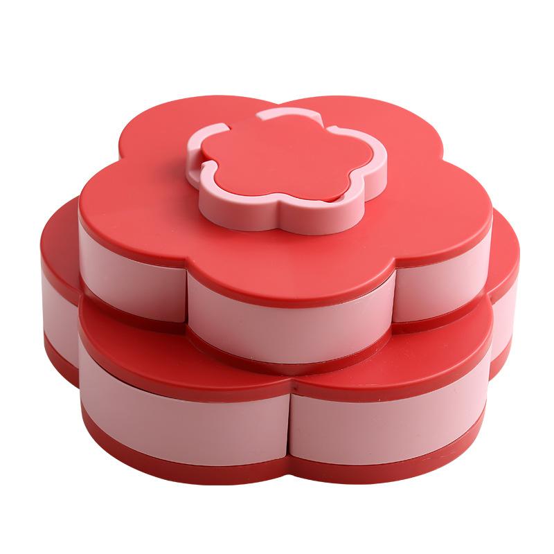 Petal Shape Rotating Candy Box Snack Nut Box Flower Candy Fruit Plate Food Storage Case Two Deck Dried Fruit Storage Organizer