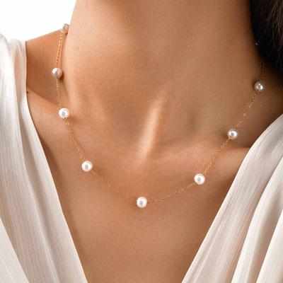 Stainless Steel Imitation Pearl Chokers Necklace for Women,Clavicle Beaded Chain Necklace,18K Gold Plated Fashion Jewelry Gift