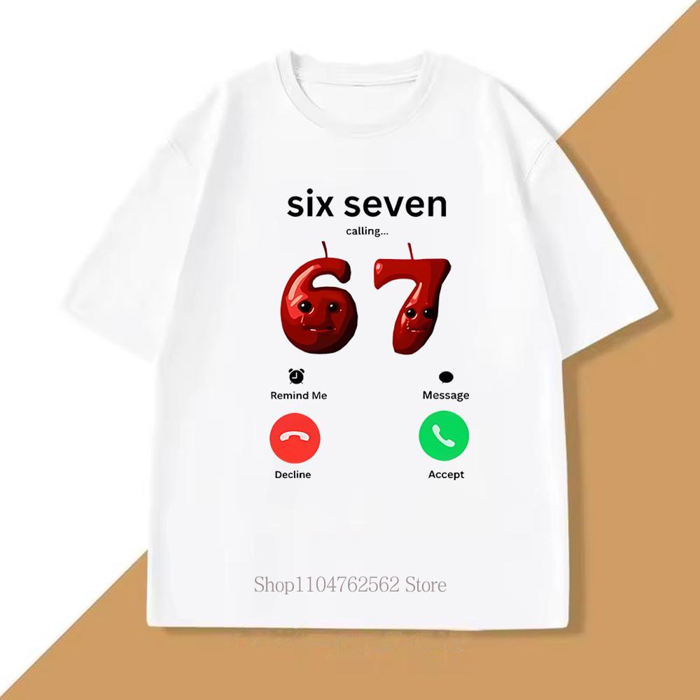 Sechs Sieben Grafikdruck T-Shirts Sommer Damen Unisex Lässig Mode Kurzarm Tops Streetwear Lustige Oversize Rundhals T-Shirts