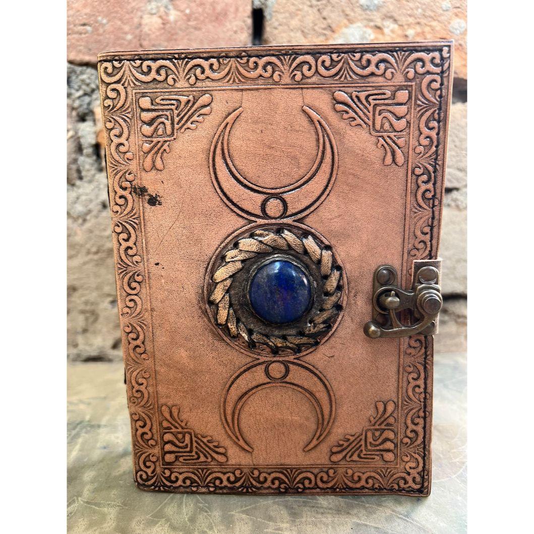 

Leather Triple Moon Goddess Journal: Rose Quartz Stone 7 x 5 in - 100 Sheet