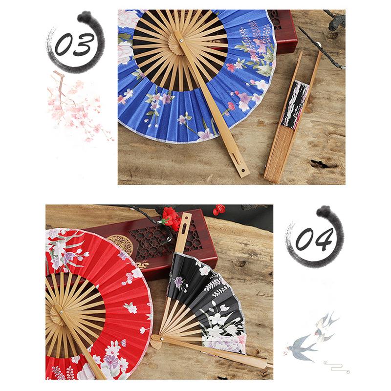 Runder Bambus-Handfächer Chinesischer Stil Blumenmuster Tragbarer Faltfächer Mit Quaste Hochzeitstanz Handgehaltene Fächer Party-Dekoration Geschenk