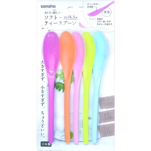 Endo Sansho Mouth-Friendly Soft Teaspoons, Western Color, Set of 5, 16.5cm