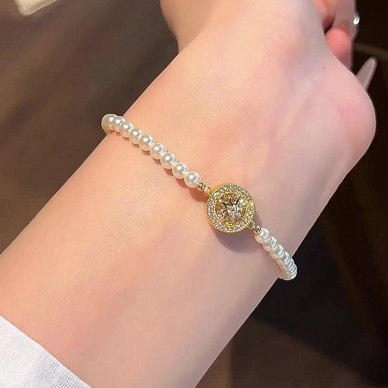K real gold electroplated zircon pearl beaded bracelet light luxury high-end bracelet design niche bracelet jewelry