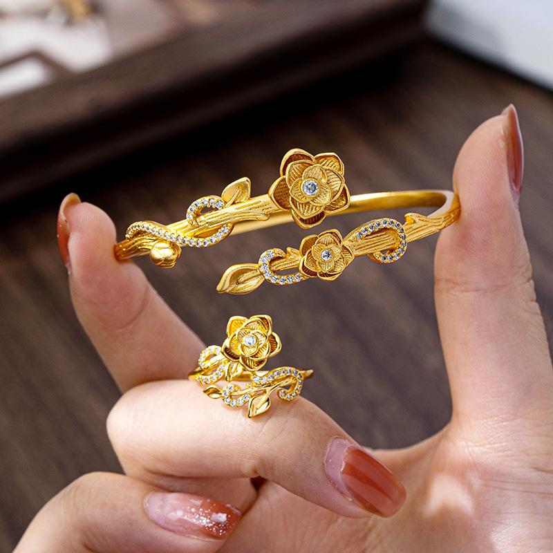 National Fashion Exquisite Palace Style Rose Ring Women s Versatile Jewelry Bracelet One Size(16-22CM)