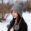 Women S Pom Pom Solid Color Knit Hat Winter Warm Outdoor Ski Hat