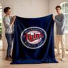 Circular Logo with "Twins" In Bold Red and Baseball Stitches Design. for All Seasons Blanket Lunch Break Throw Gift