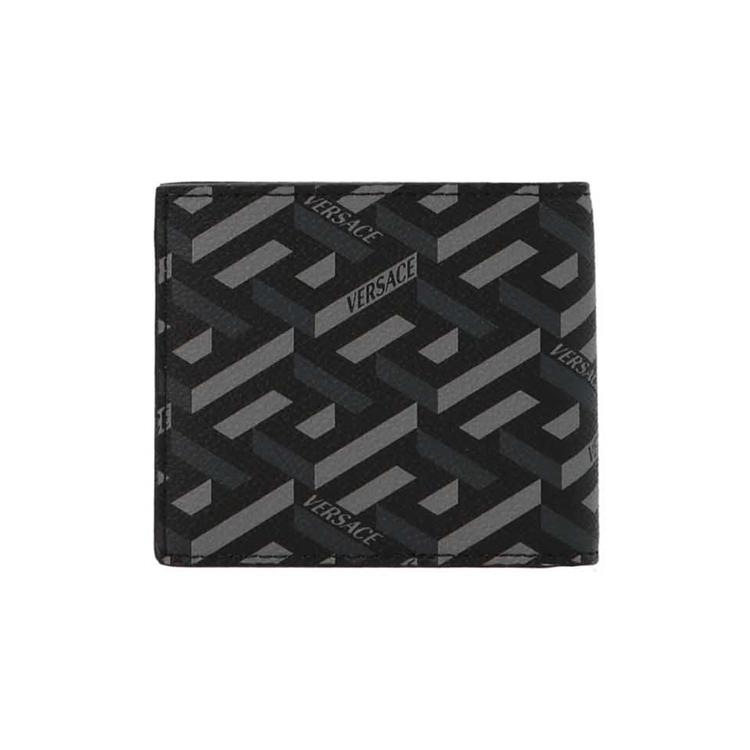 New VERSACE Leather Leather Clip Card Holder Wallet Men's Black Gray Color DPU2463-1A0197-45B050
