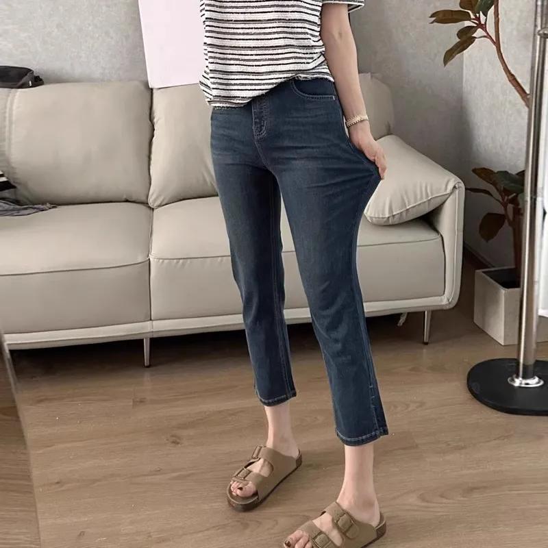 

Женские летние тонкие джинсы большого размера с высокой талией, однотонные брюки Commuter Eight XXS темно-синий