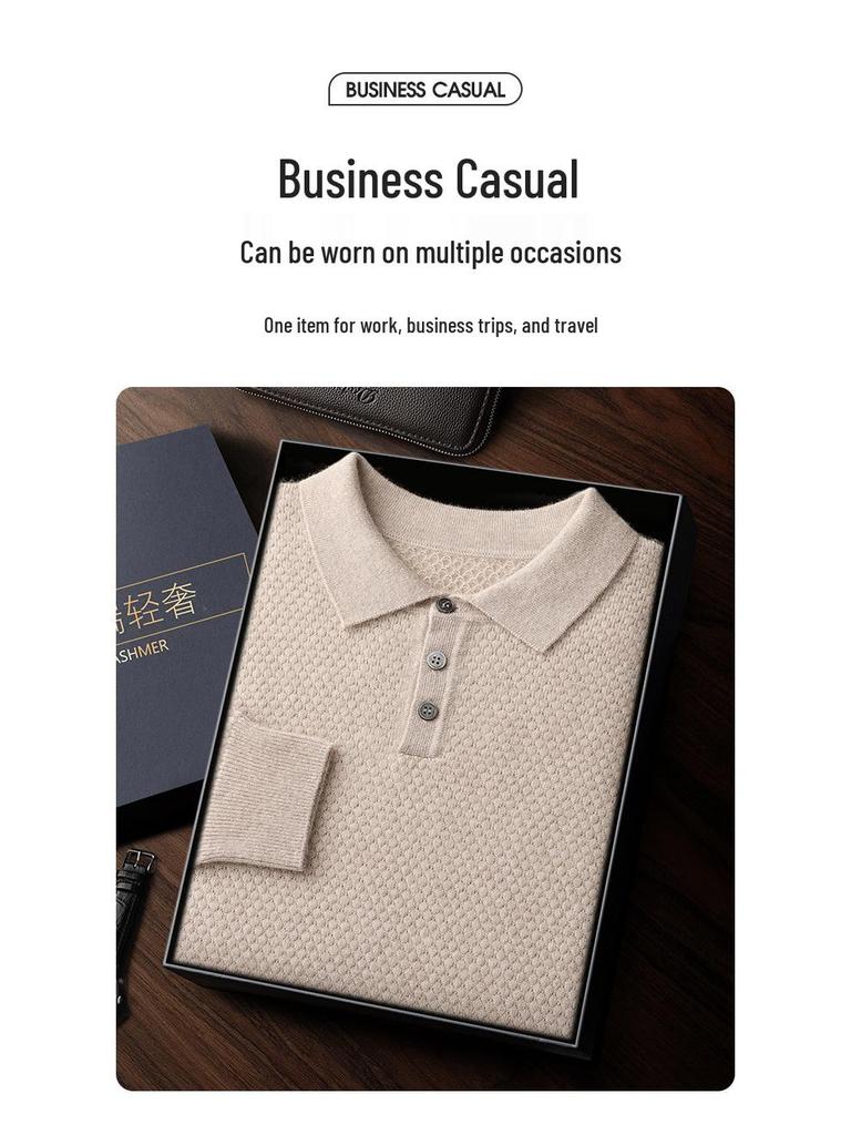 2025 Autumn/Winter Men's Solid Color Cashmere Polo Neck Knitwear, Soft & Fluffy Long Sleeve