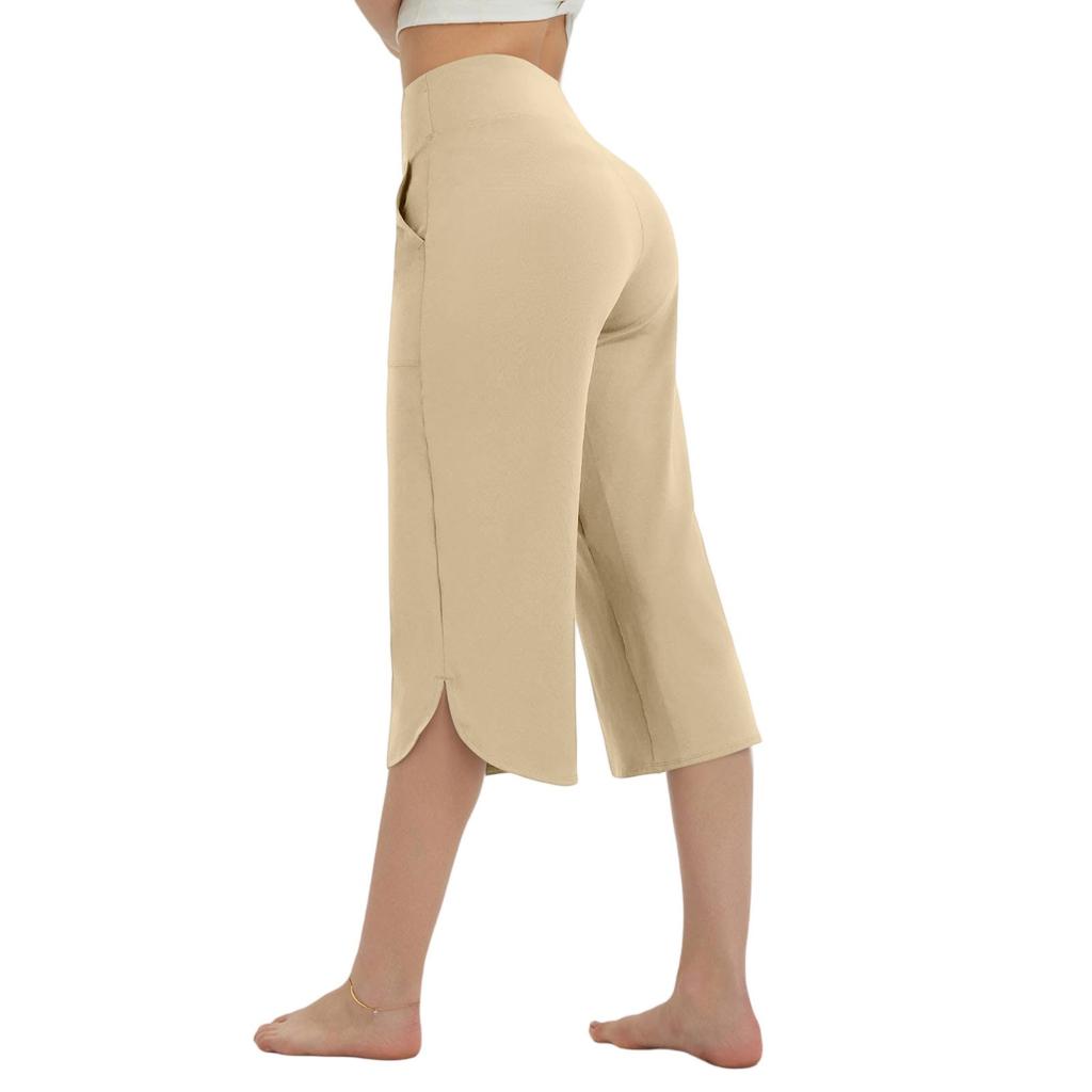 Women's Pants With Pockets Capris Pants For Women Yoga Leggings  Loose High Waist Crop Workout Pants Summer